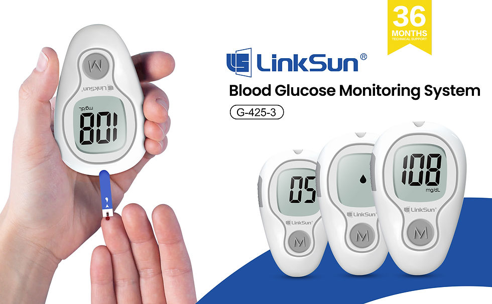 Miniatura: LinkSun Blood Glucose Meter G-425-3 Glucometer No Code for Diabetes Test 10/50/1