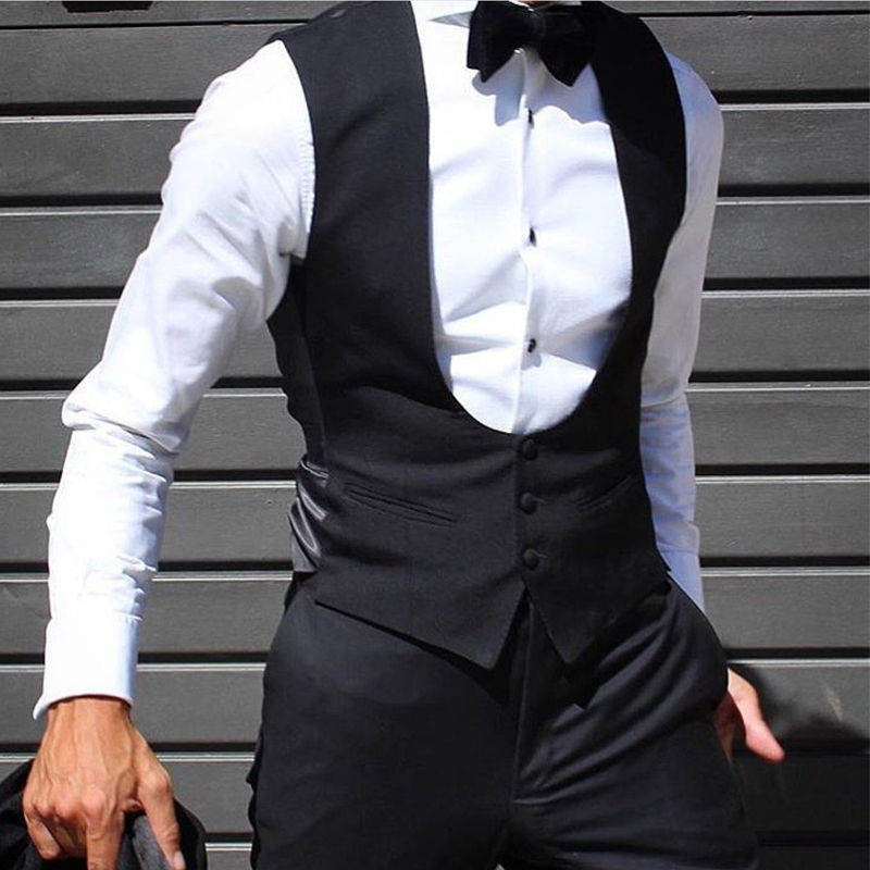 Miniatura: Black Men Vest for Wedding Groom One Piece Slim Fit Suit Waistcoat Solid Color M