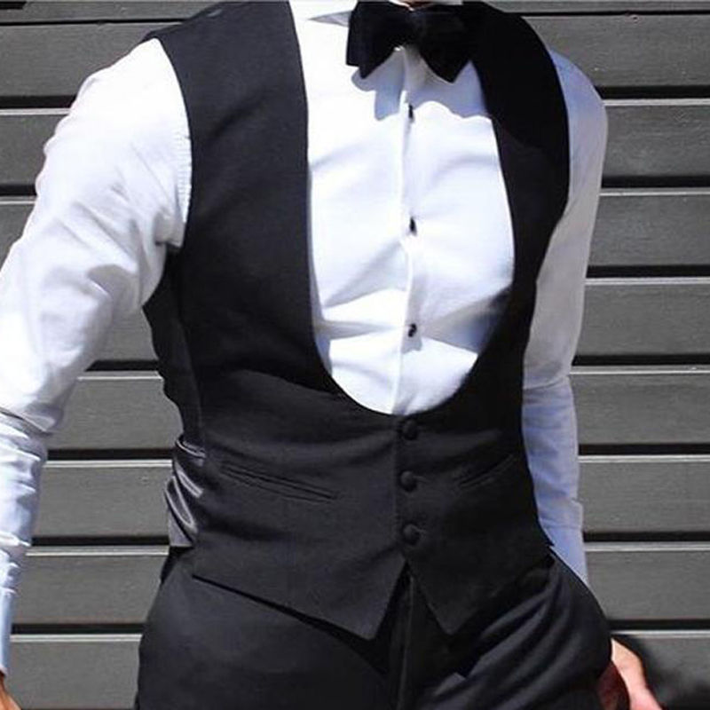 Miniatura: Black Men Vest for Wedding Groom One Piece Slim Fit Suit Waistcoat Solid Color M
