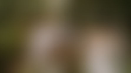 a bride and groom smile at each other as their wedding party walks behind them