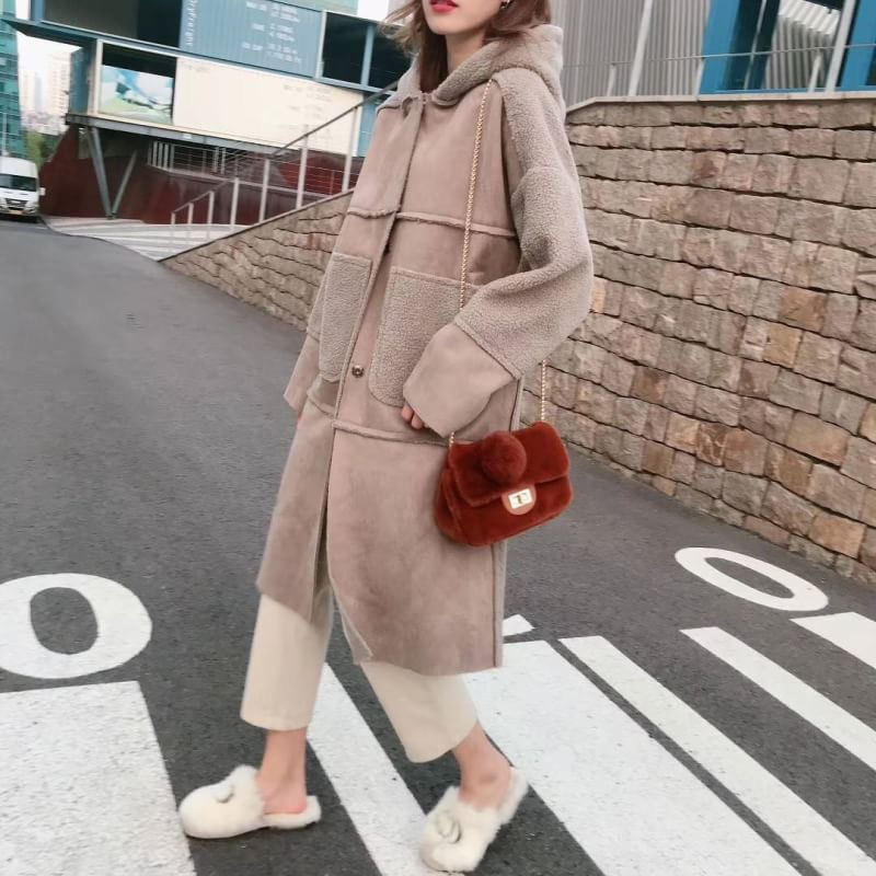 Thumbnail: oversize 加厚​寬‌鬆保暖 ✨羊​羔‌毛‌麂​皮絨‌拼接‎連帽