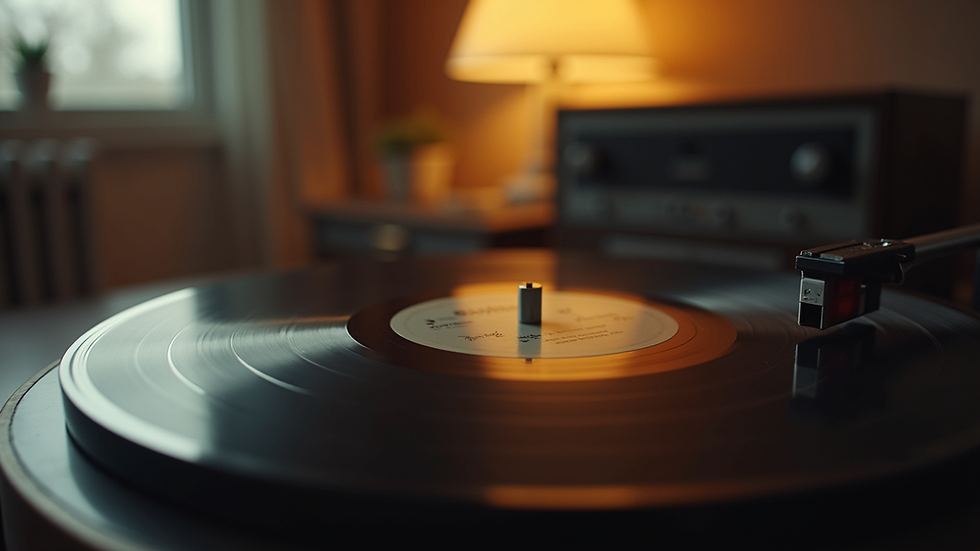 Close-up view of a vintage vinyl record player