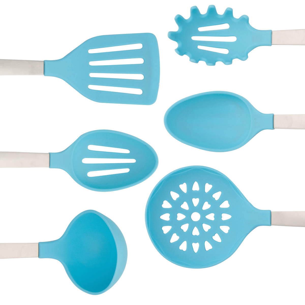 Aqua Sky Cooking Utensil Set 6 Piece Stainless Steel And Silicone
