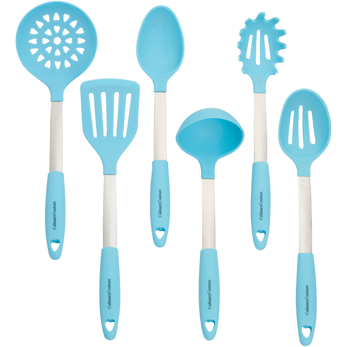 Aqua Sky Cooking Utensil Set 6 Piece Stainless Steel And Silicone