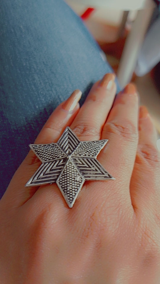 Thumbnail: German Silver Oxidized Star-Shaped Ring, Adjustable for Perfect Fit