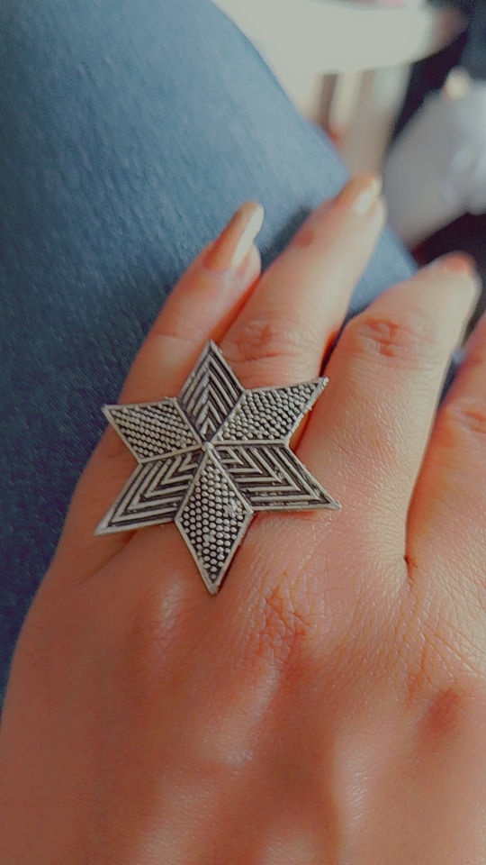 Thumbnail: German Silver Oxidized Star-Shaped Ring, Adjustable for Perfect Fit
