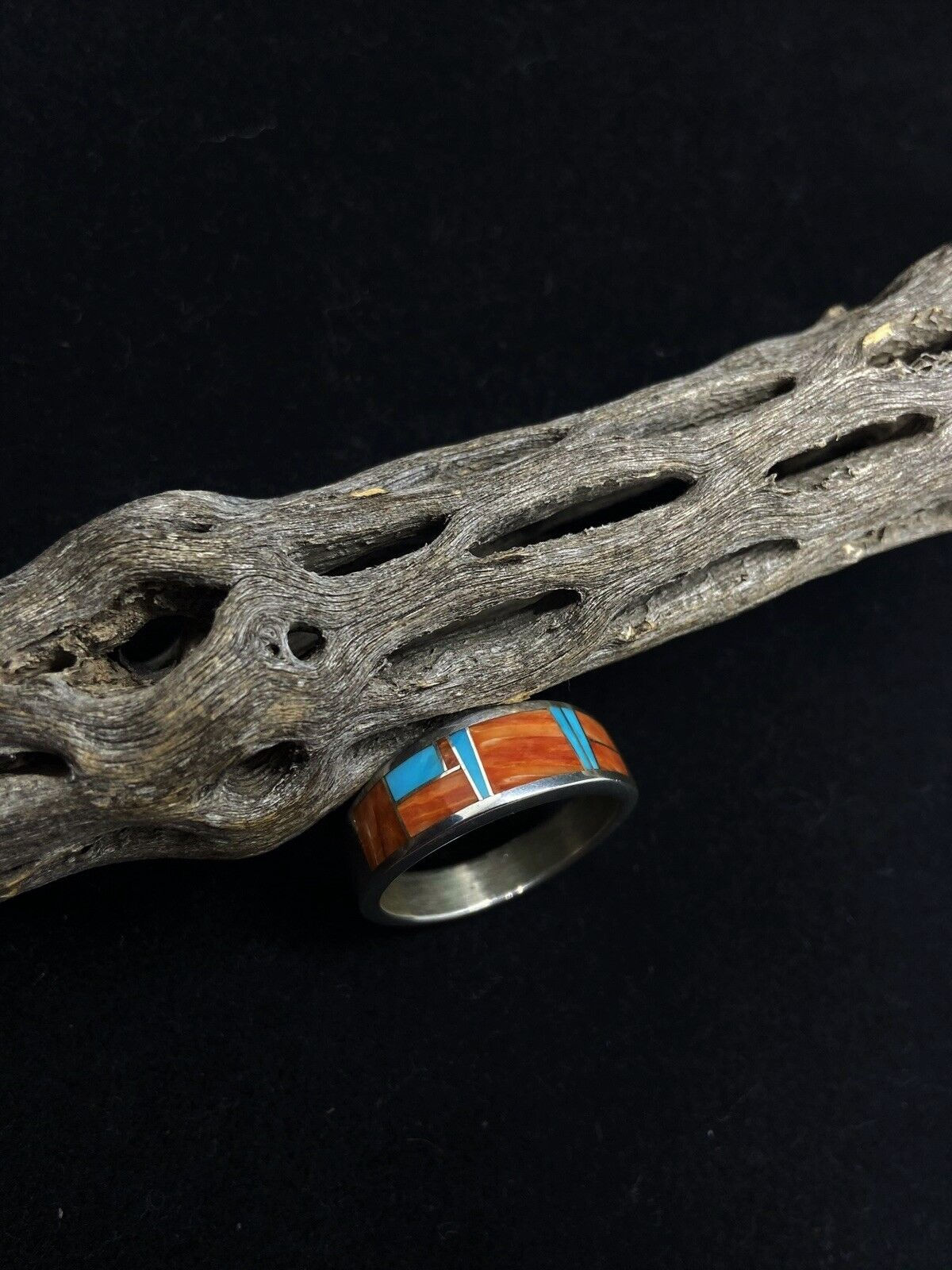 Navajo Sterling Spiny Oyster & Sleeping Beauty Turquoise Inlay Men Ring Size 12