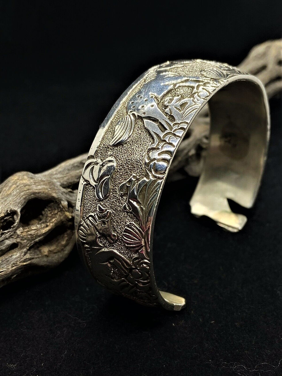 Thumbnail: Exquisite Navajo Double Sided Sterling Story Teller Cuff Bracelet Lloyd Becenti