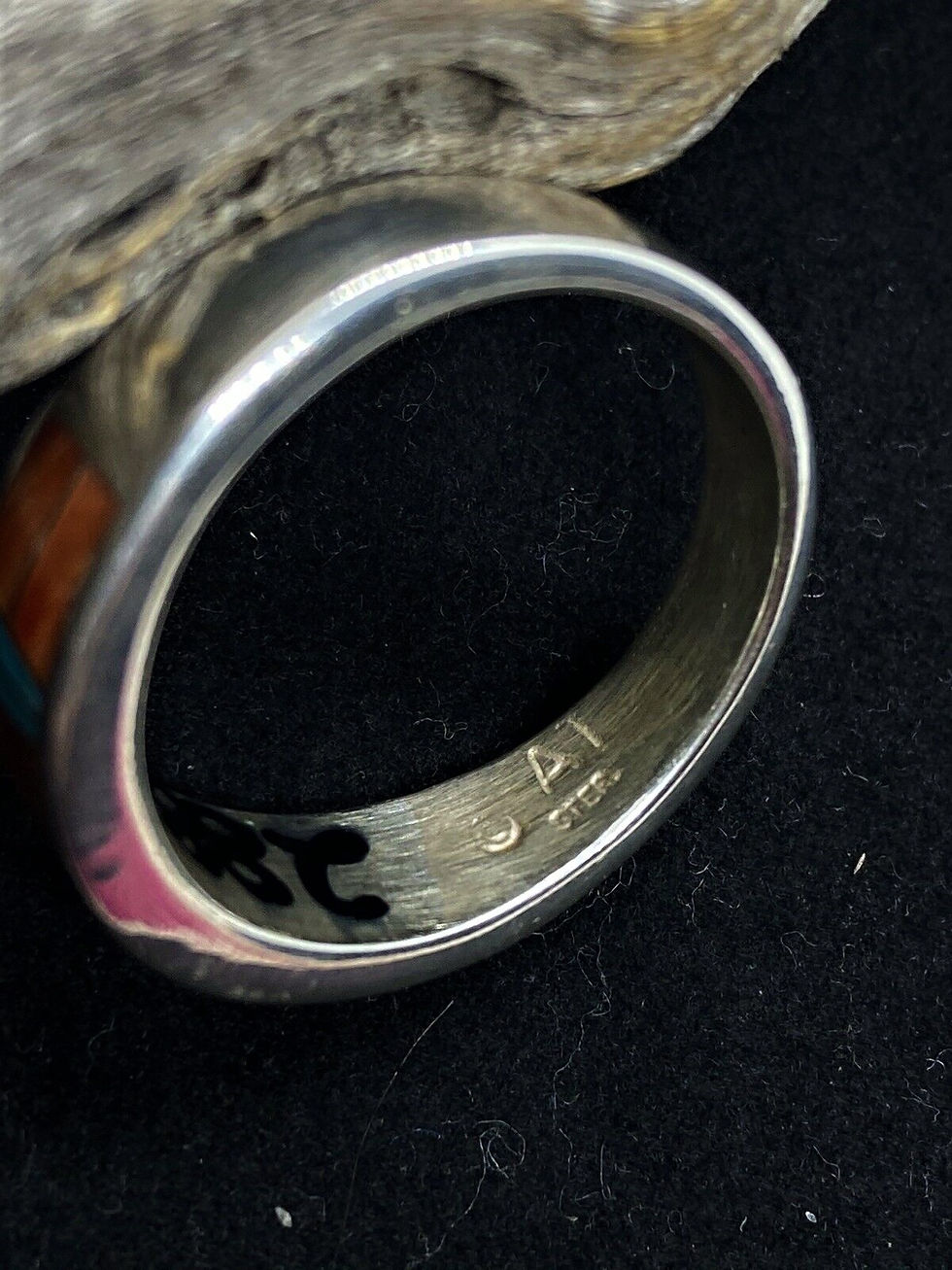 Thumbnail: Navajo Sterling Spiny Oyster & Sleeping Beauty Turquoise Inlay Men Ring Size 12