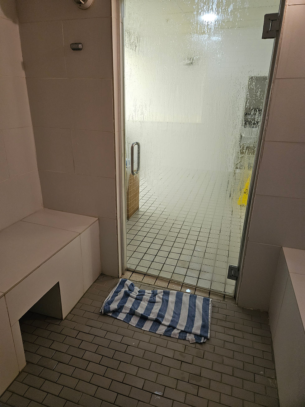 Inside the nonfunctional steam room