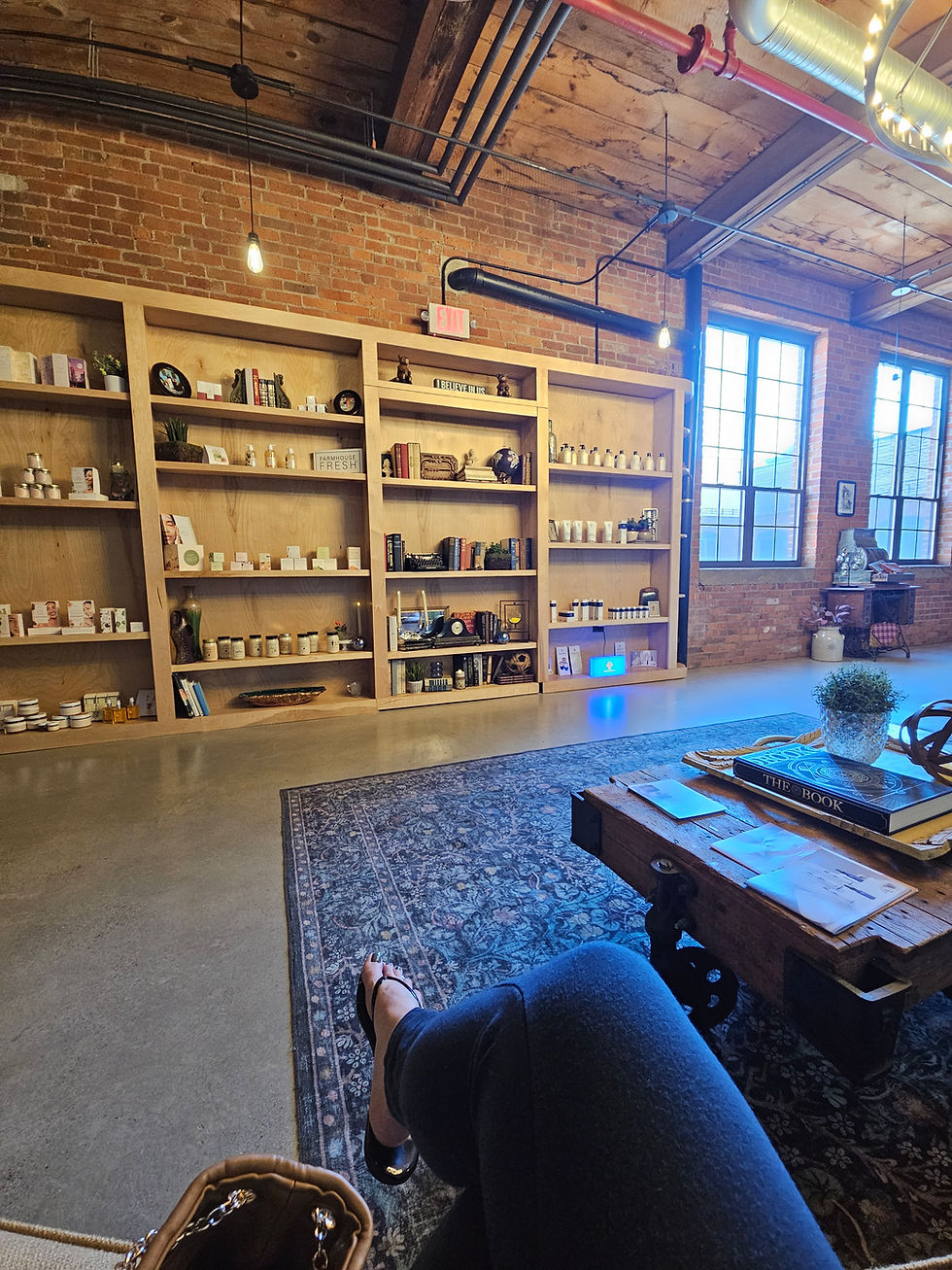 The waiting room and secret speakeasy entrance.