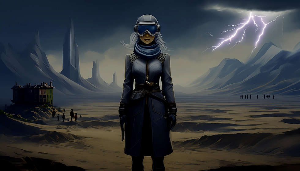 woman wearing fear goggles to see a desolate life.