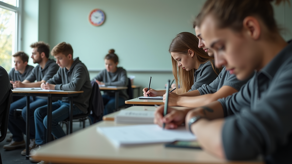 Eye-level view of a classroom with students focused on their work