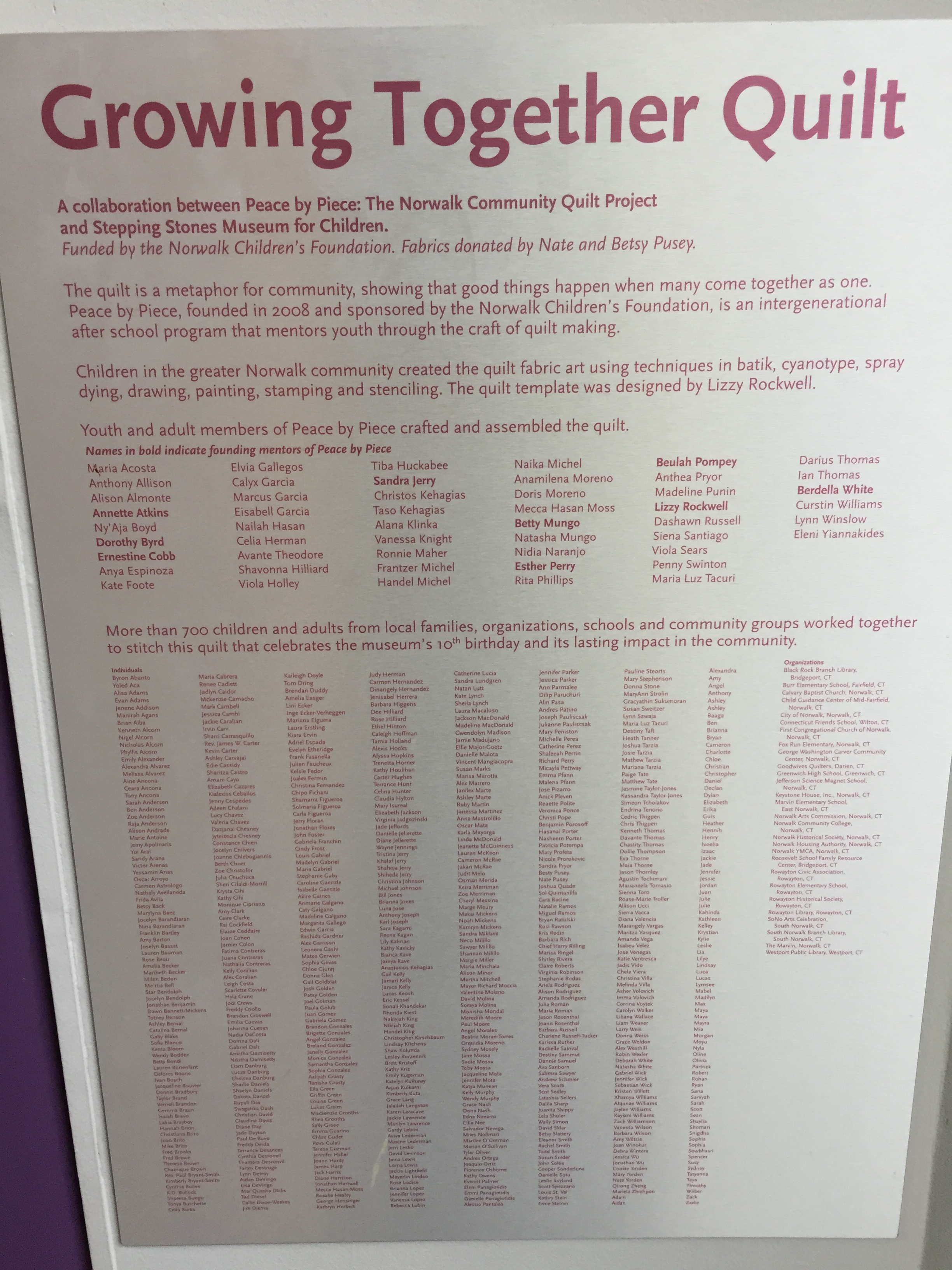 Growing together quilt signage