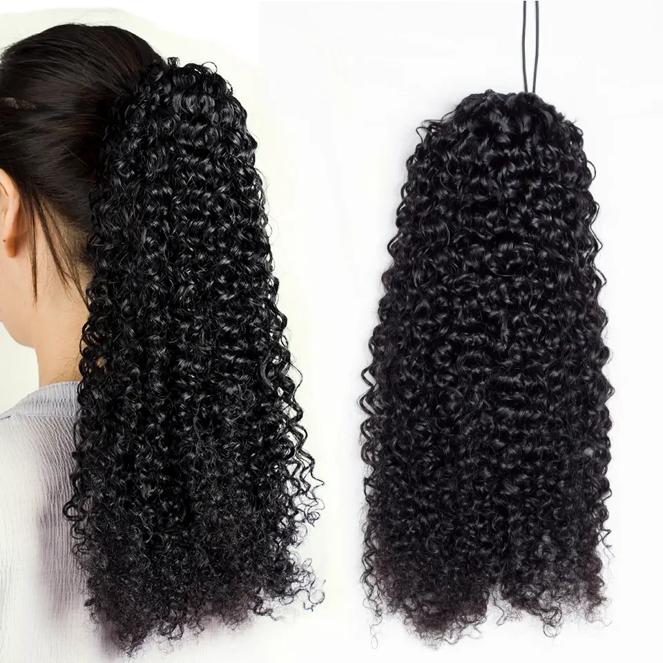 Thumbnail: Kinky Curly Drawstring Ponytail Human Hair   Remy 150g 4 Combs