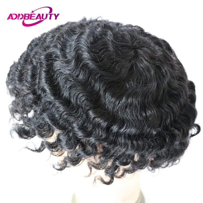 Thumbnail: Water Curly Human Hair Wig for Men Thin Skin Male Toupee Human Hair Full PU