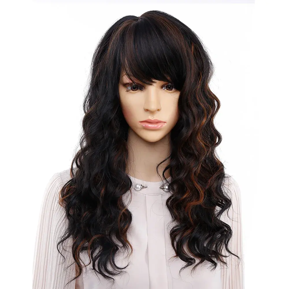 Amir Long Natural Wave Wigs for Women Black Brown Ombre Blonde Wig With Bangs