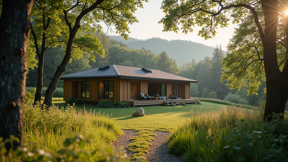 Eye-level view of a serene retreat setting surrounded by nature