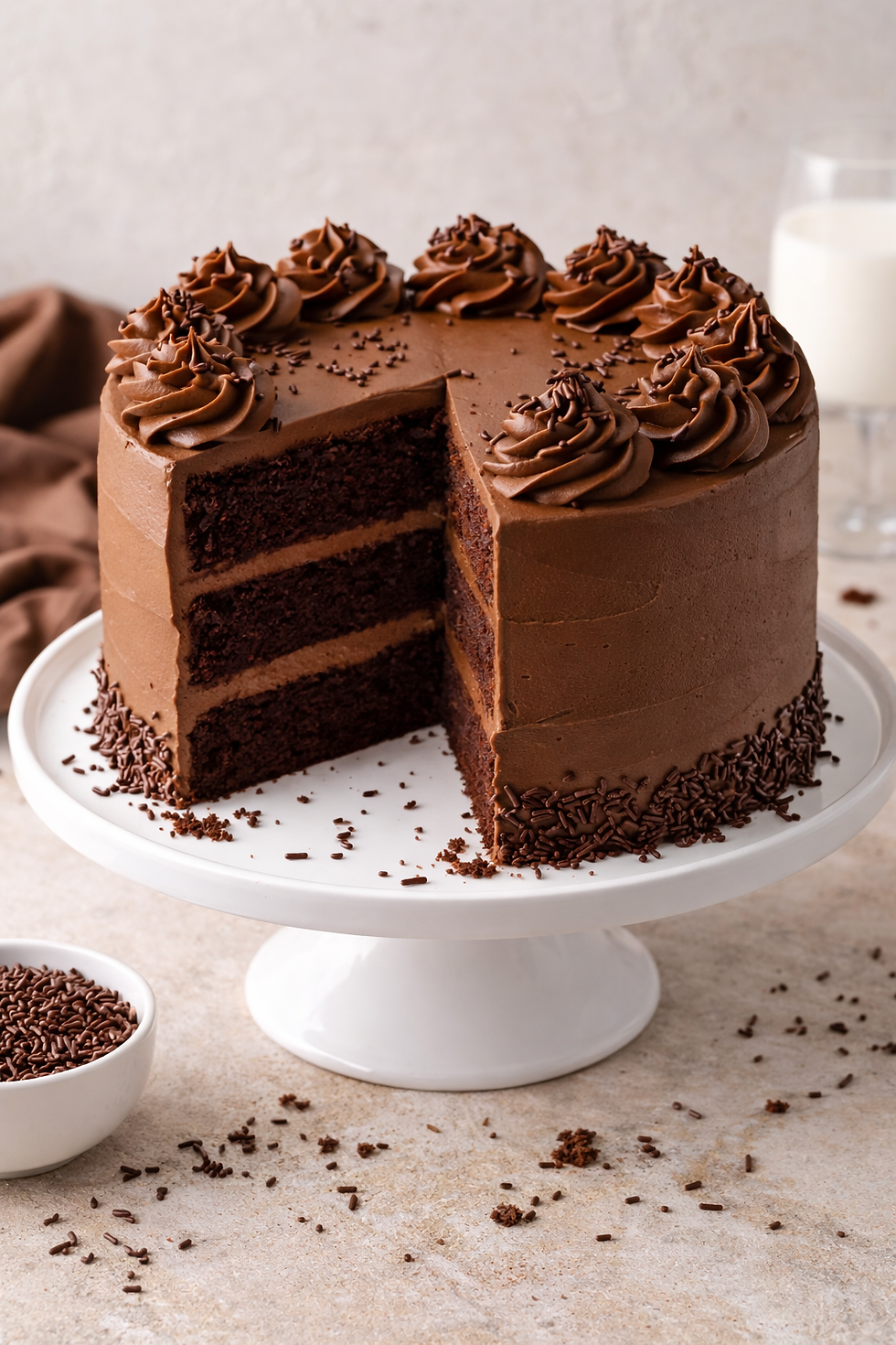 Classic chocolate cake with chocolate frosting