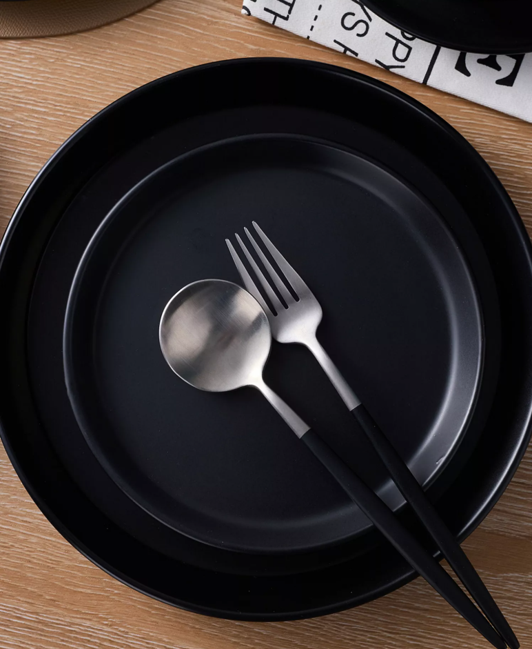 Thumbnail: Jules Modern Stoneware 16-piece Round Black Dinnerware Set, Plates and Bowls Set