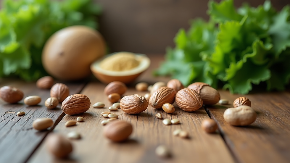 nozes, sementes e verduras fresca