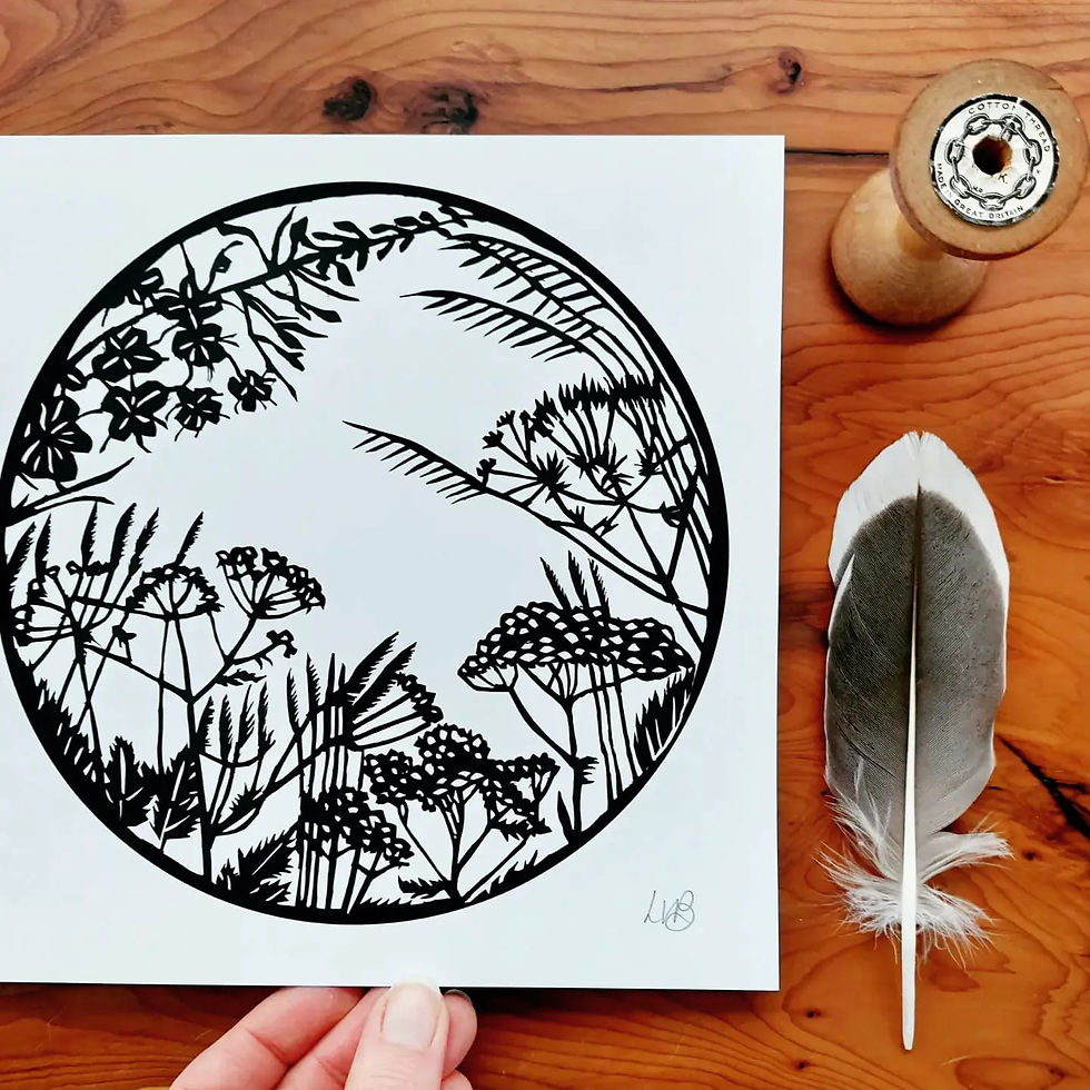 'Wildflower Moon' art print, papercut illustration, free postage