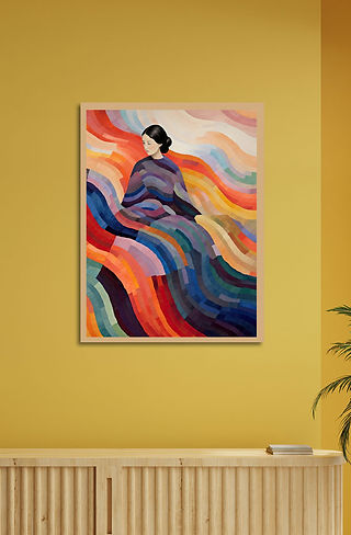 Lady in colourful waves abstract art maximalism, available in India