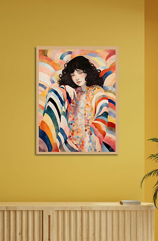 Lady in waves of colour maximalist art