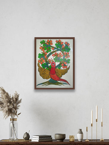 Gond folk art, hand painted, glass framed