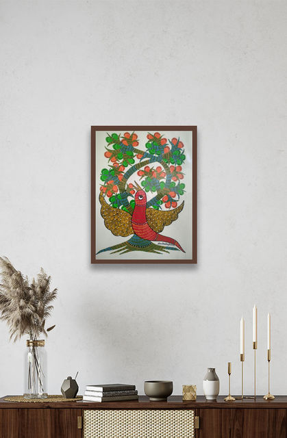 Gond folk art, hand painted, glass framed