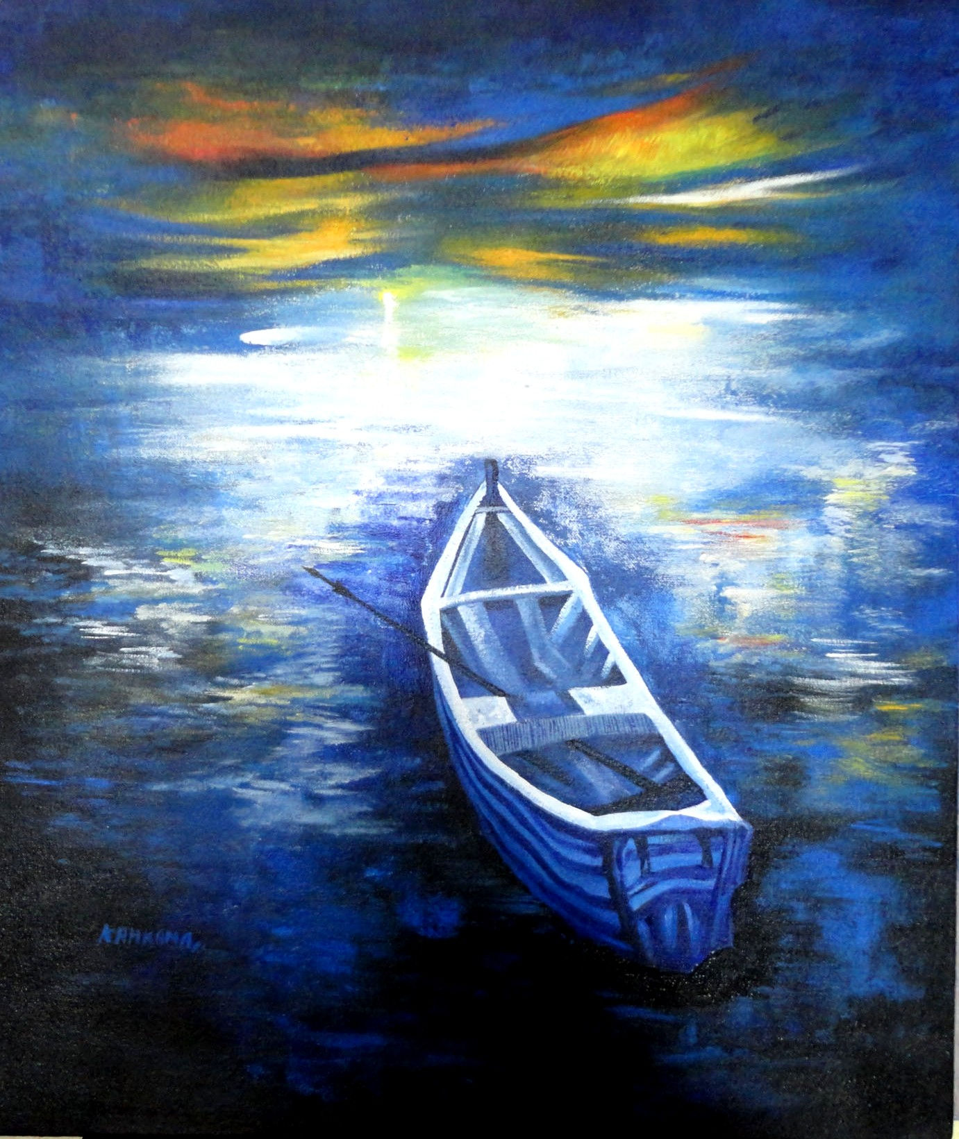 Lonely Boat, size 7.9in x 9.4in