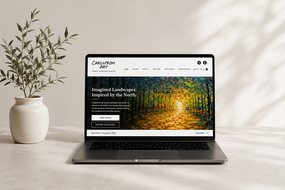 carlstrom art website on laptop