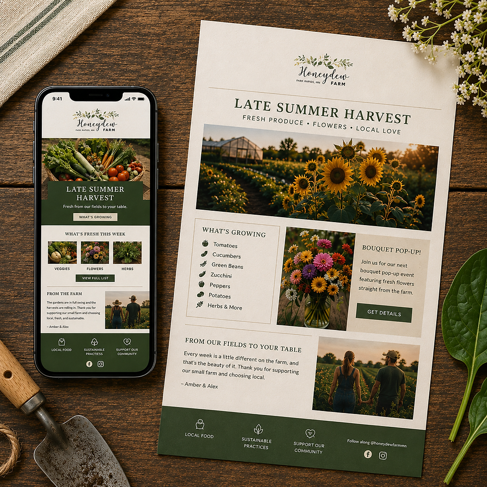 Honeydew Farm Late Summer Harvest newsletter and mobile app