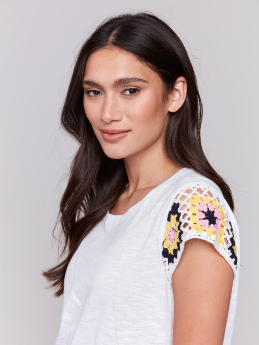 T-shirt manches Crochet - Blanc -