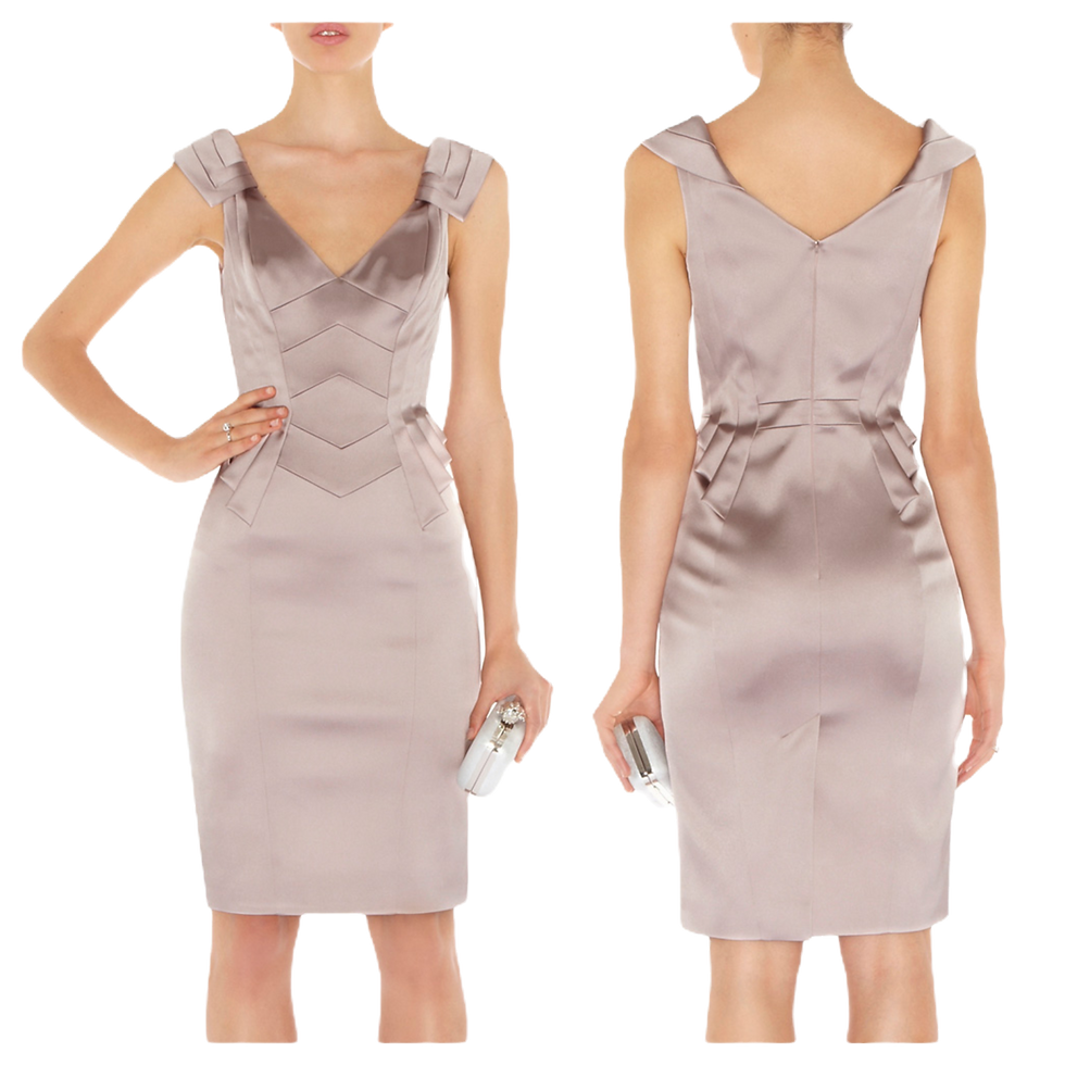 Thumbnail: Karen Millen Nude Pink Satin Peplum Dress - DN275