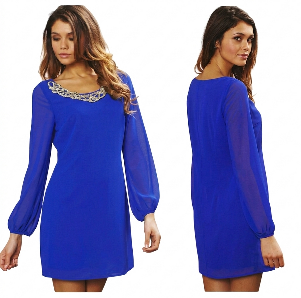 Thumbnail: Lipsy Blue Silver Beaded Shift Dress - DR04623