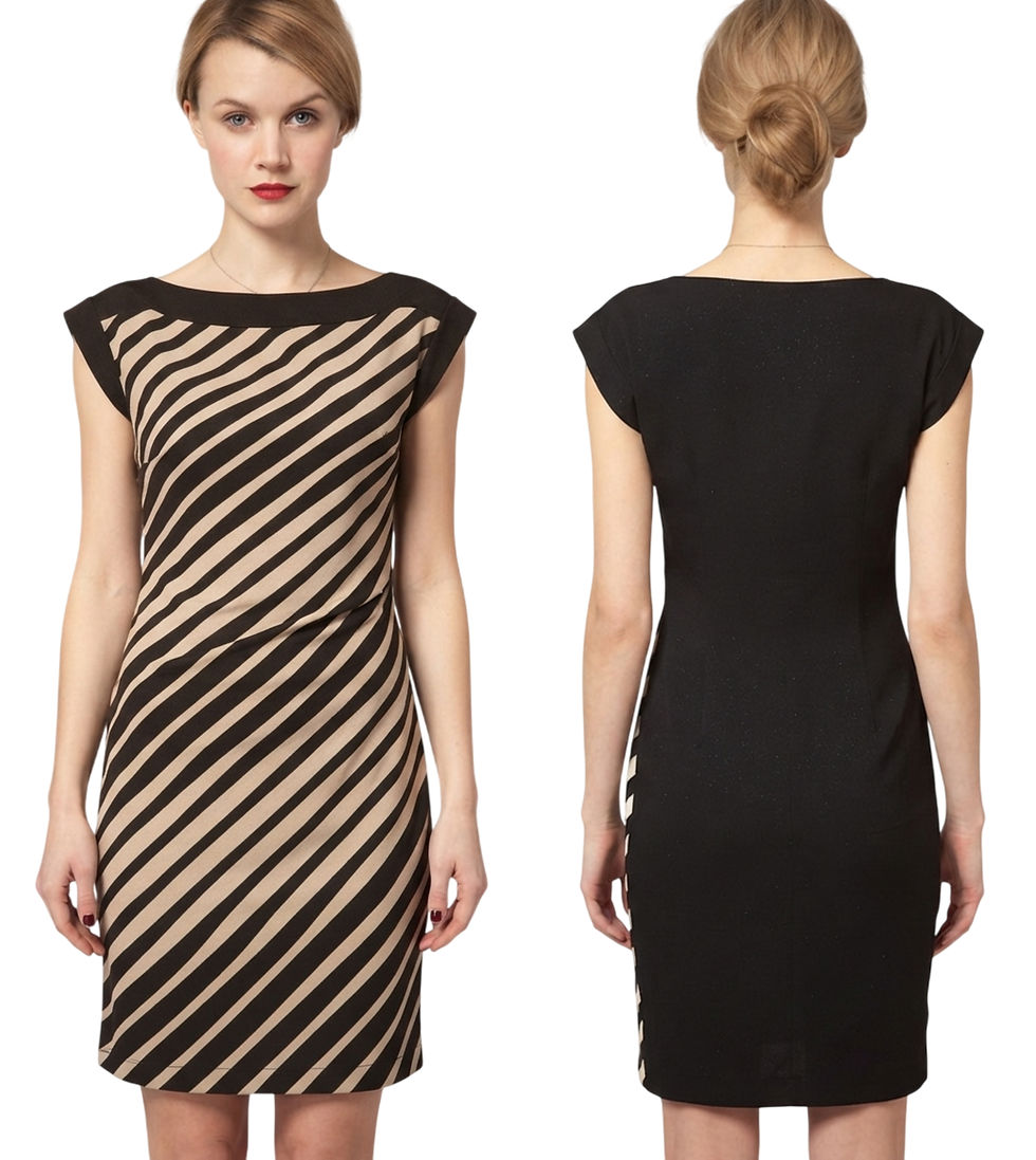 Thumbnail: Marks & Spencer Black Beige Striped Shift Dress