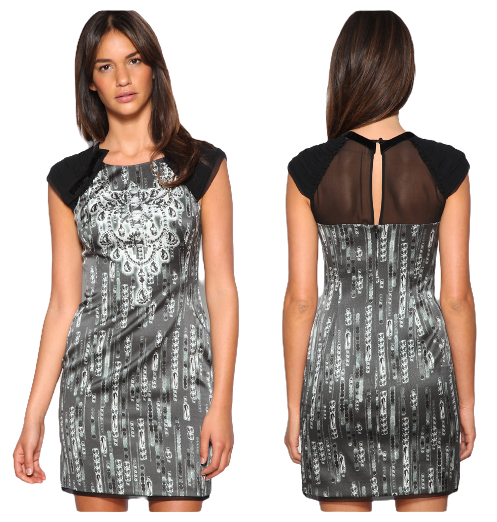 Thumbnail: Karen Millen Black Argyle/Diamond Dress - DK067
