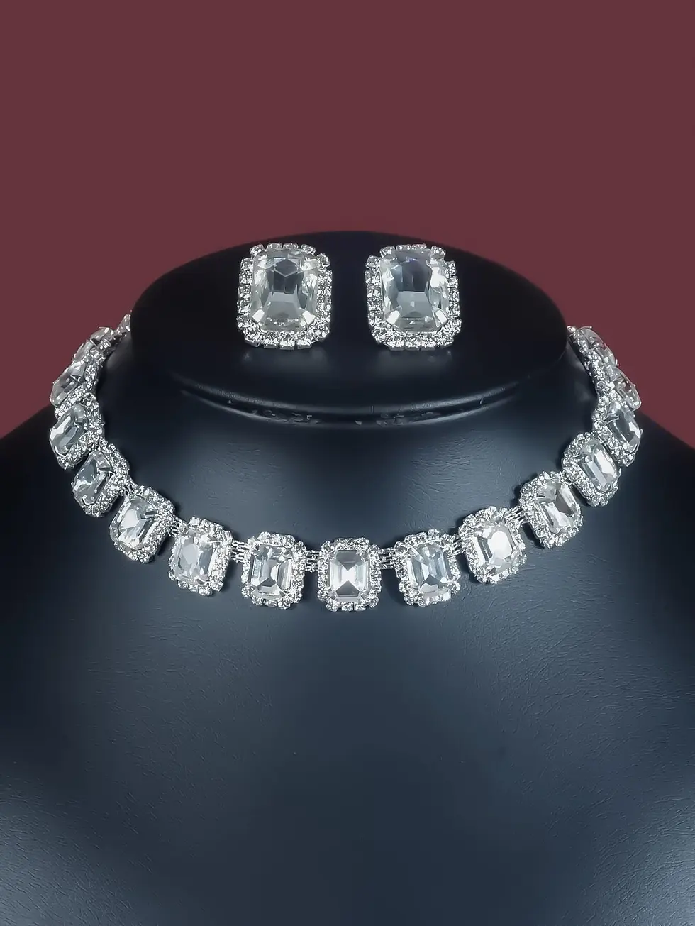 Thumbnail: Jade Lion Square Diamante Necklace and Earrings Set
