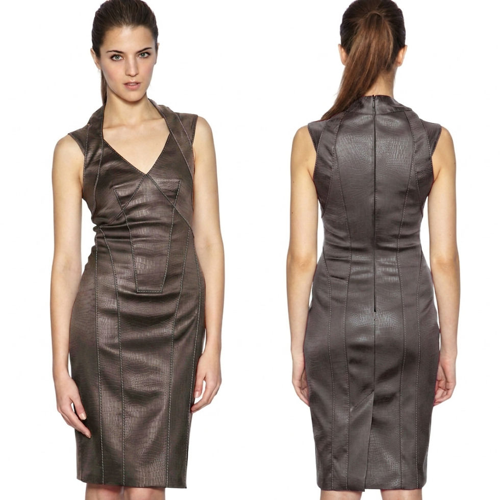 Thumbnail: Karen Millen Taupe Faux Leather Look Pencil Evening Dress - DK075