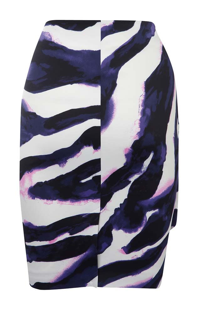 Thumbnail: Karen Millen Purple White Zebra Print Pencil Knee Length Work Skirt - SJ011
