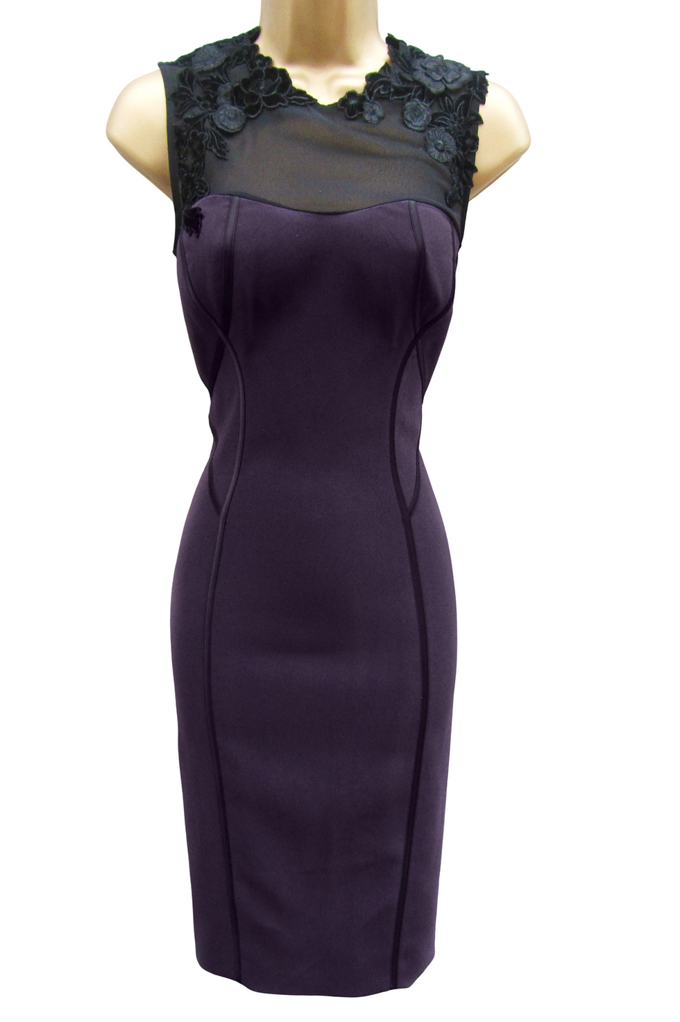 Thumbnail: Karen Millen Aubergine Floral Velvet Applique Dress - DR183