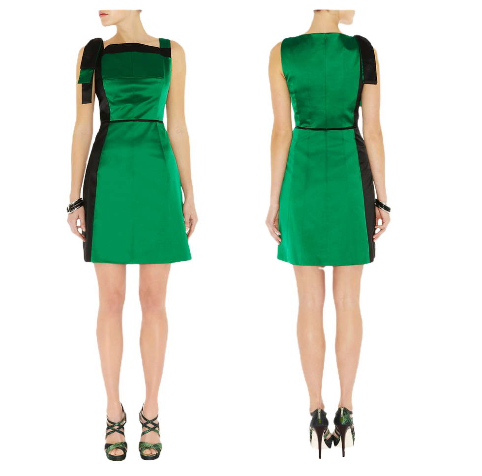 Thumbnail: Karen Millen Green Black Colourblock Dress - DN250