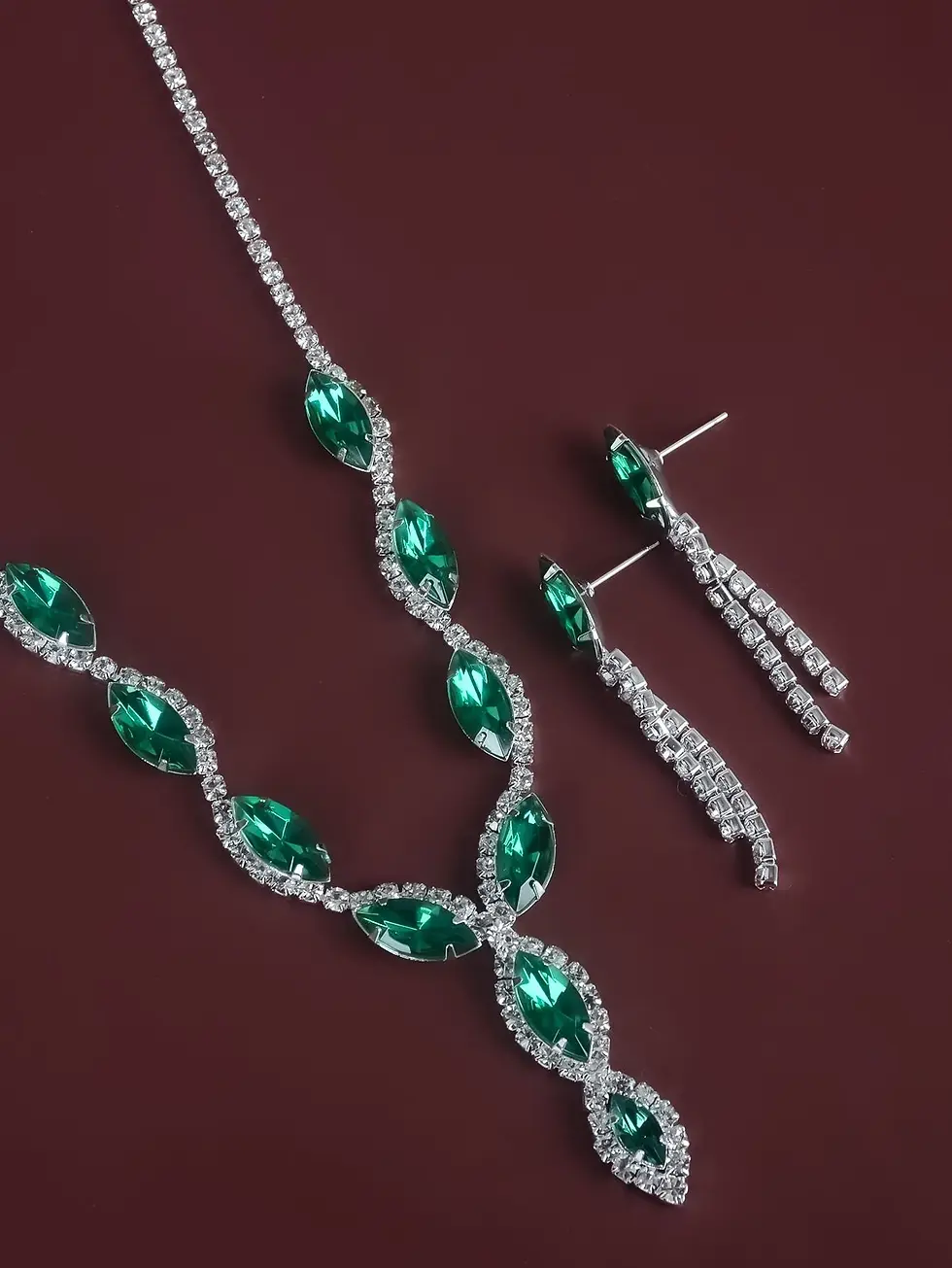 Thumbnail: Jade Lion Floral Vine Leaf Necklace and Earrings Set - Green