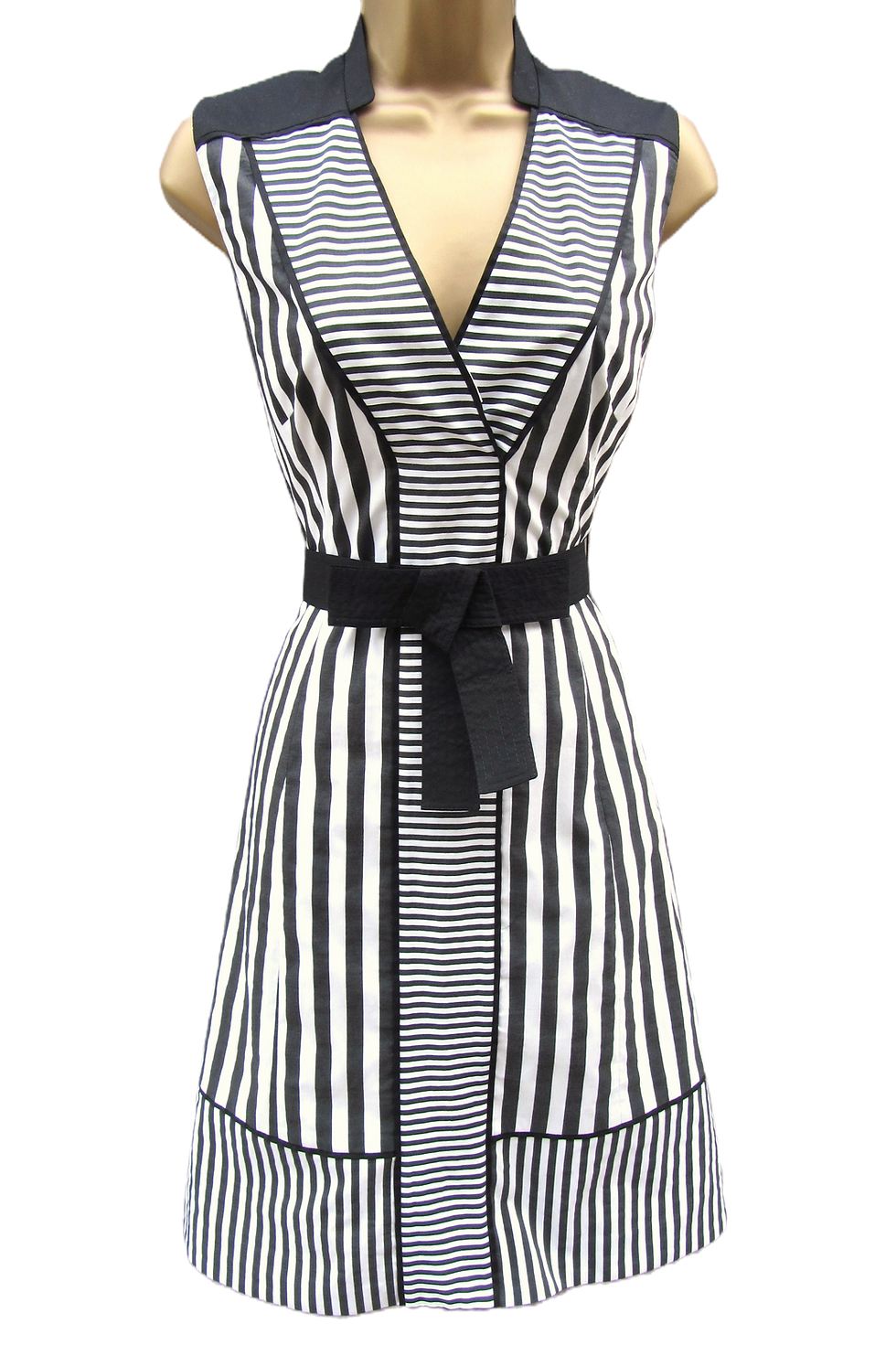 Thumbnail: Karen Millen Black & White Striped Cotton Dress - DQ236
