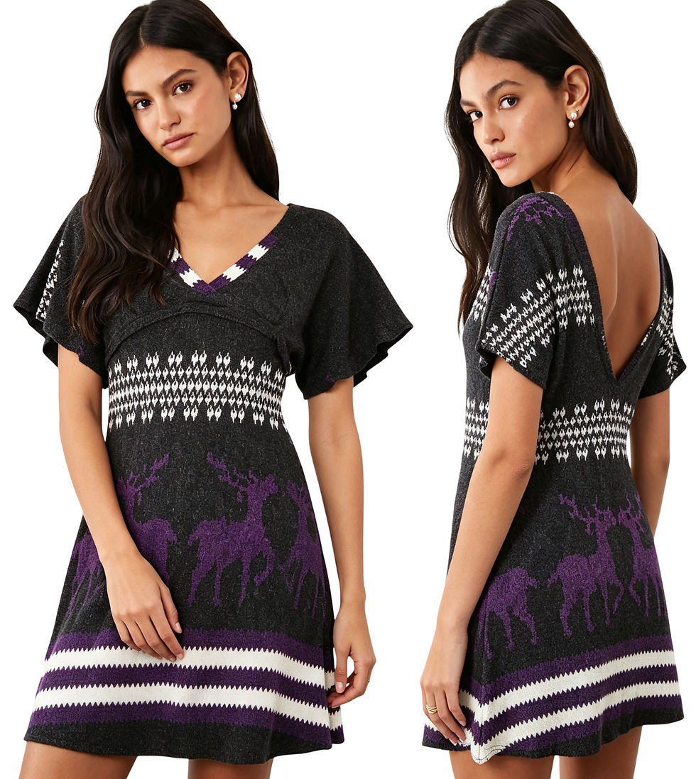 Thumbnail: Sodamix Grey Purple Woolen Look Knit Tunic Dress