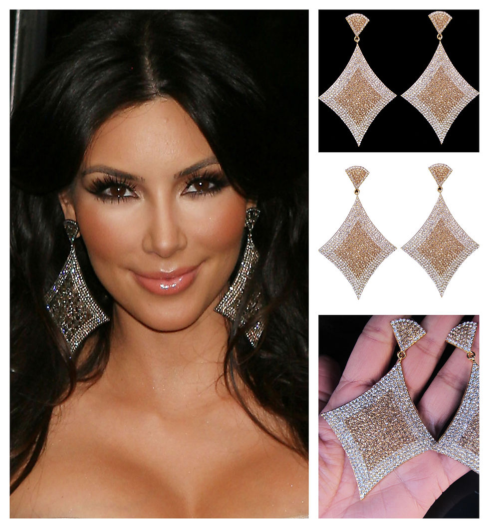 Thumbnail: Kardashian Style Diamond Shape Rhinestone Hoop Earrings - Silver