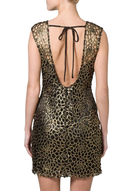 Thumbnail: Lipsy Gold Black Foiled Lace Floral Dress - DR07141