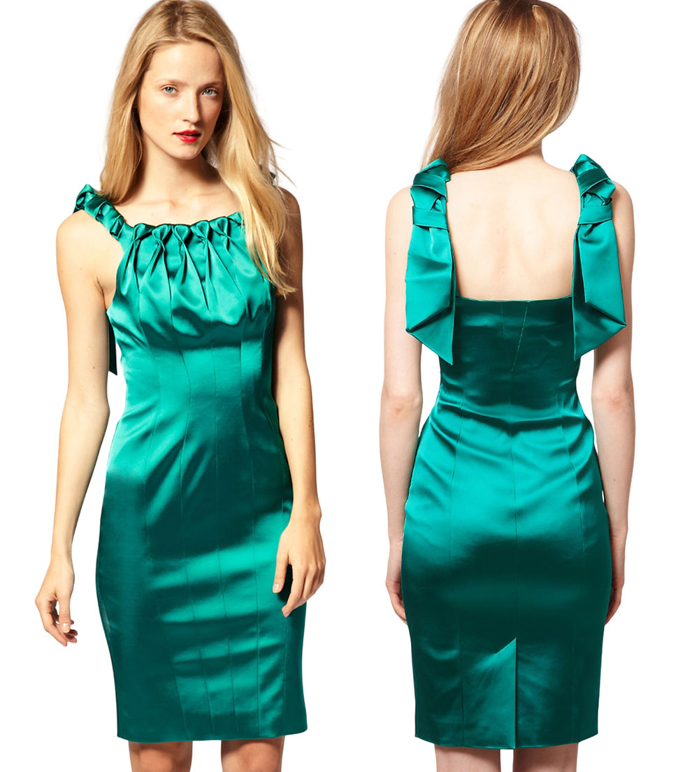 Thumbnail: Karen Millen Green Satin Dress - DM190