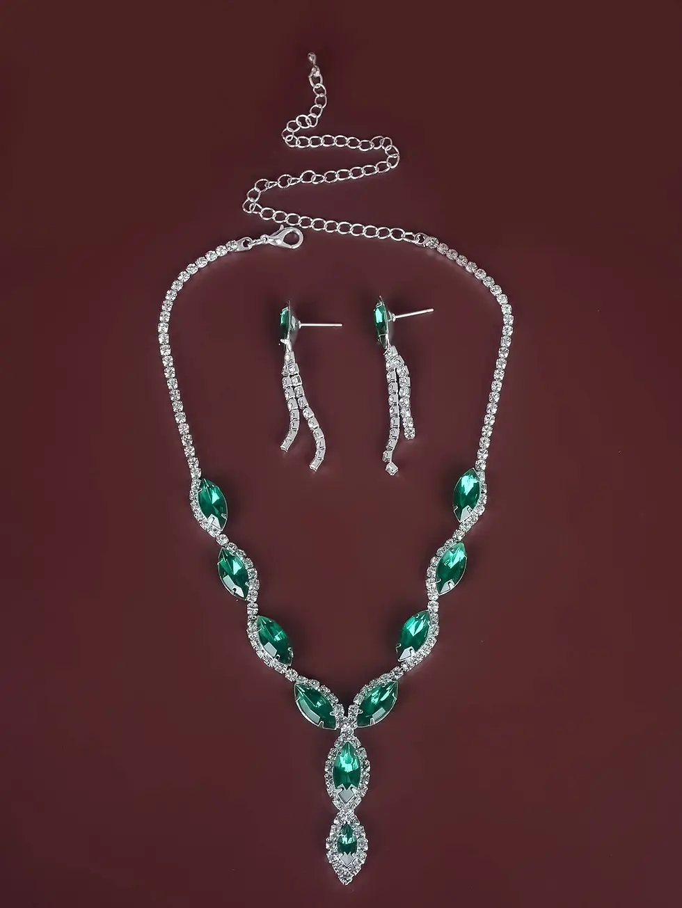 Thumbnail: Jade Lion Floral Vine Leaf Necklace and Earrings Set - Green